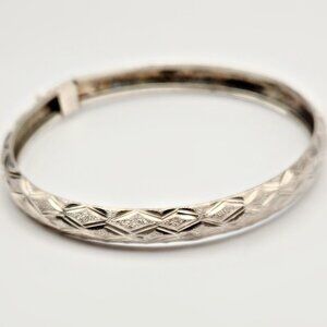 Vintage 1960s Gold Over Sterling Bangle | Diamond Cut Textured Signed FAS 925